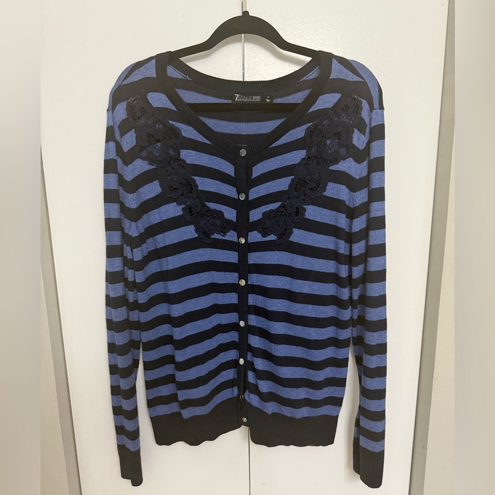 Zara Women's Striped Cardigan in Blue and Black